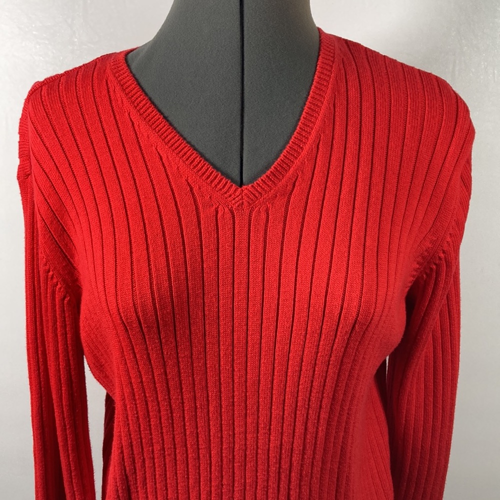 Jeanne Pierre V Neck 100% Cotton Long Sleeve Red Sweater Size M - Picture 2 of 8